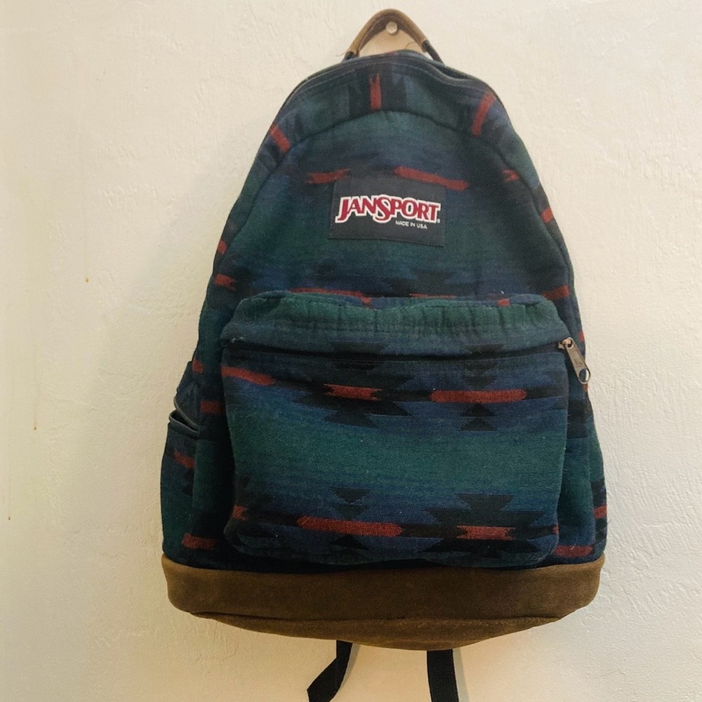 Jansport Vintage Tribal Pattern Backpack Leather Bottom
